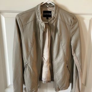 Express Beige Faux Leather Moto Jacket size S